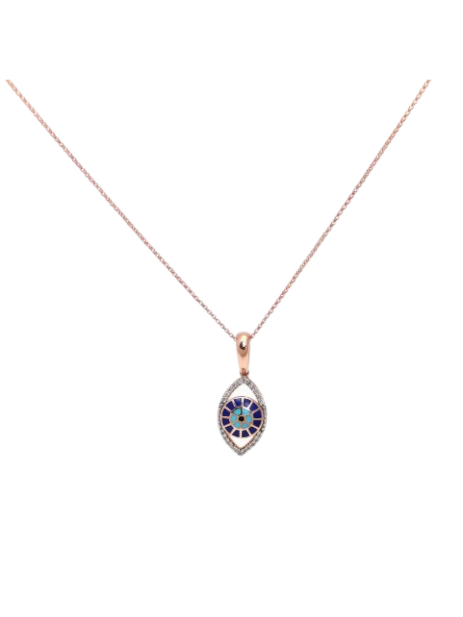 Trendy Evil Eye 925 Sterling Silver CZ Stone Rose Gold Plated Pendant With Chain For Women By Kesardeep